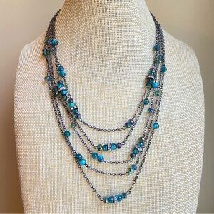 Coldwater Creek gunmetal five layer chain necklace with teal iridescent beads
